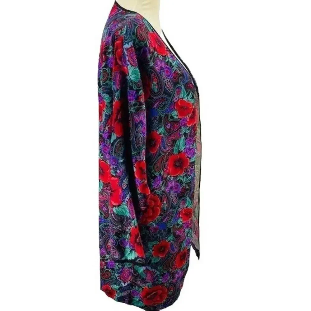 Vintage Delicates Kimono Robe Rich Colorful Floral Medium